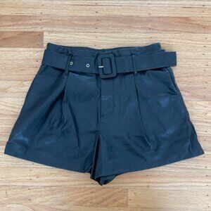 Zara Faux Leather Shorts with Belt - Black